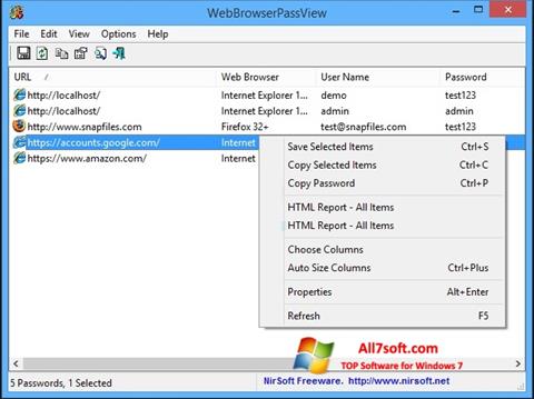 स्क्रीनशॉट WebBrowserPassView Windows 7