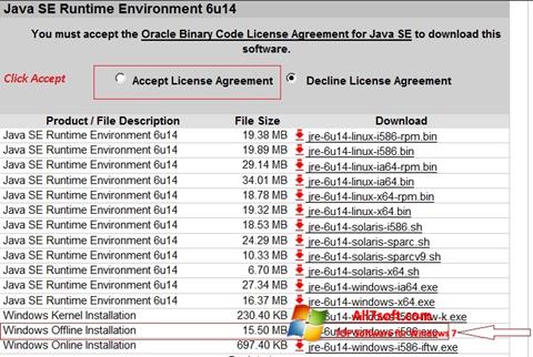 स्क्रीनशॉट Java Runtime Environment Windows 7