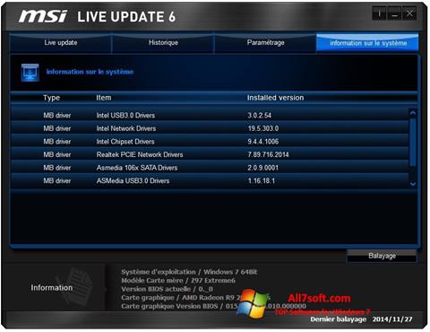 स्क्रीनशॉट MSI Live Update Windows 7