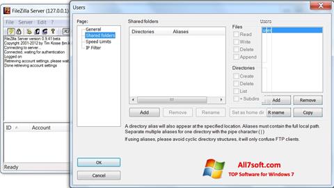 स्क्रीनशॉट FileZilla Server Windows 7