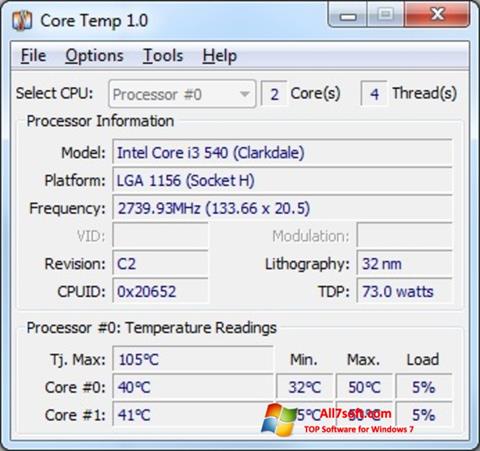 स्क्रीनशॉट Core Temp Windows 7