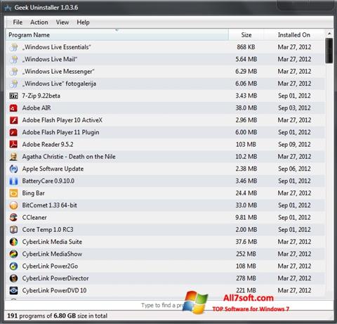 स्क्रीनशॉट Geek Uninstaller Windows 7