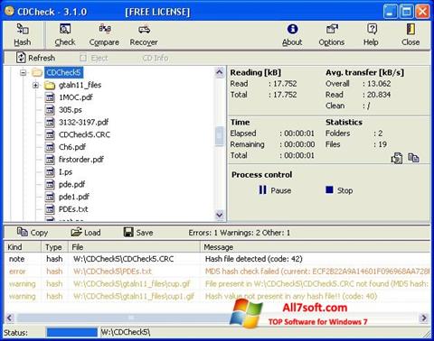 स्क्रीनशॉट CDCheck Windows 7