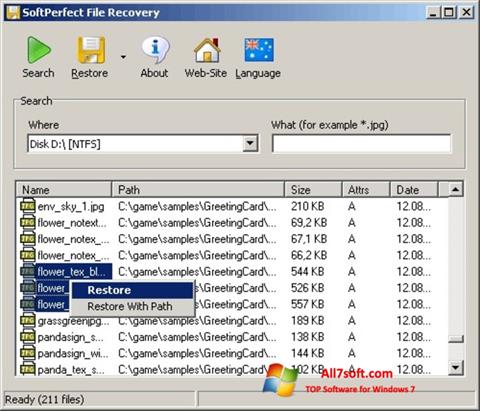 स्क्रीनशॉट SoftPerfect File Recovery Windows 7