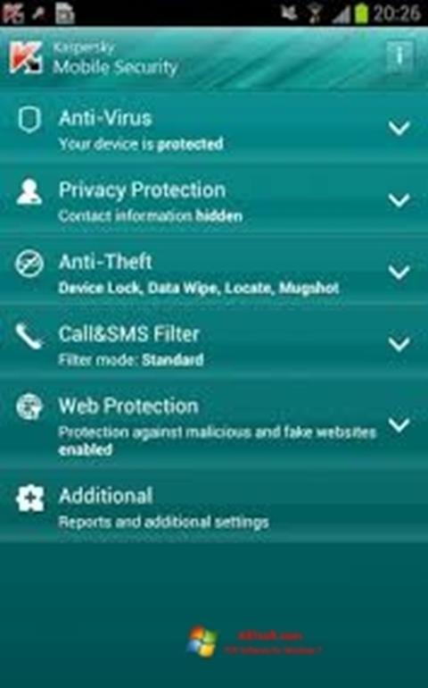 स्क्रीनशॉट Kaspersky Mobile Security Windows 7